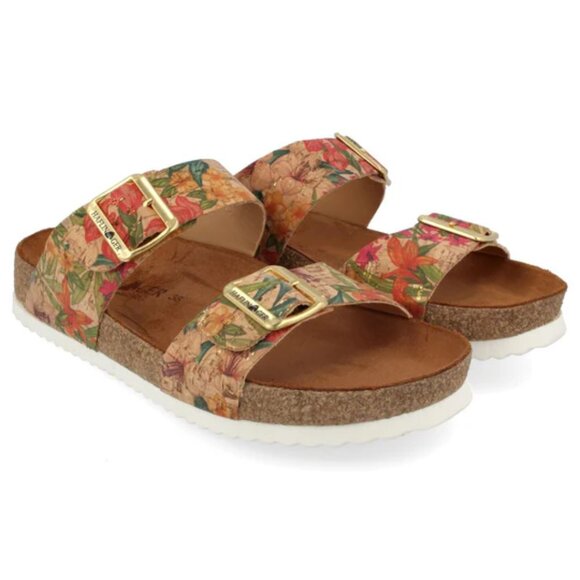 NEW HAFLINGER Andrea Two Band Footbed Comfort Sandals cork multi for women 563tn - Picture 1 of 10